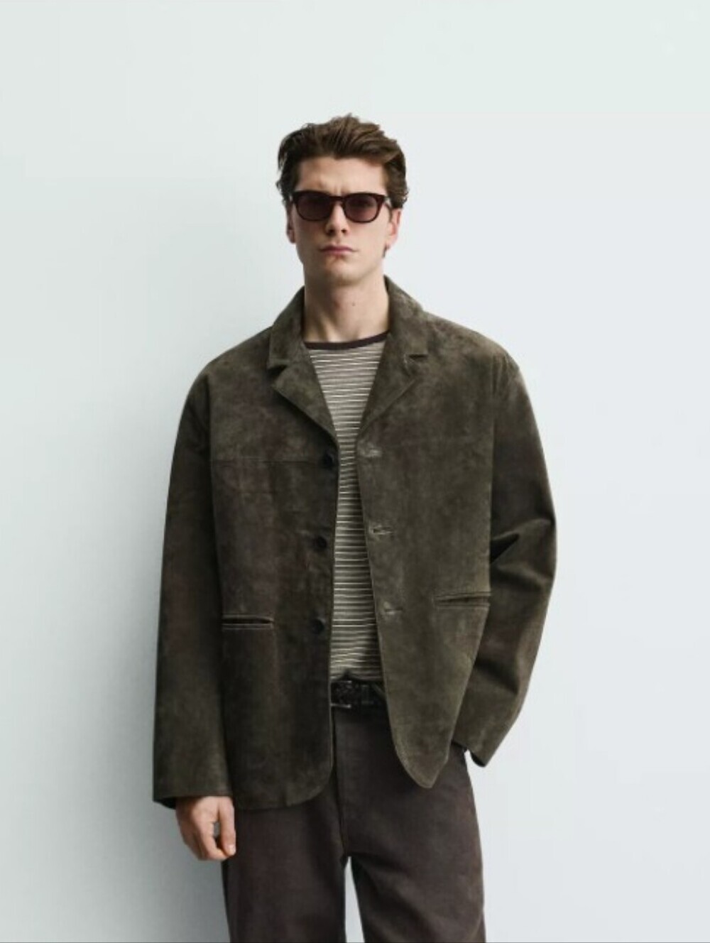 Zara Men's Olive Suede Shirt Jacket